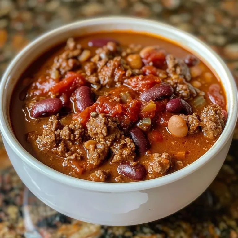 Delicious bowl of homemade beef chili garnished with fresh herbs