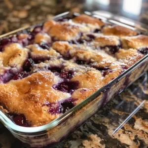 Delicious blueberry dump cake served as a cozy dessert