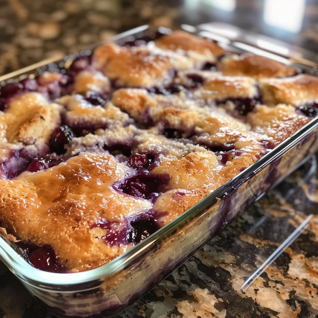 Delicious blueberry dump cake served as a cozy dessert