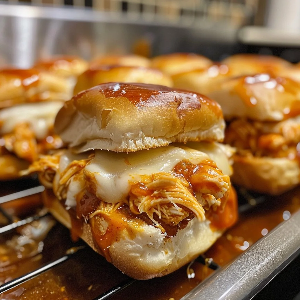 Buffalo BBQ Chicken Sliders served on a platter with sauces