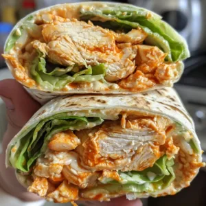 Delicious Buffalo Chicken Caesar Wrap with spicy chicken and fresh greens