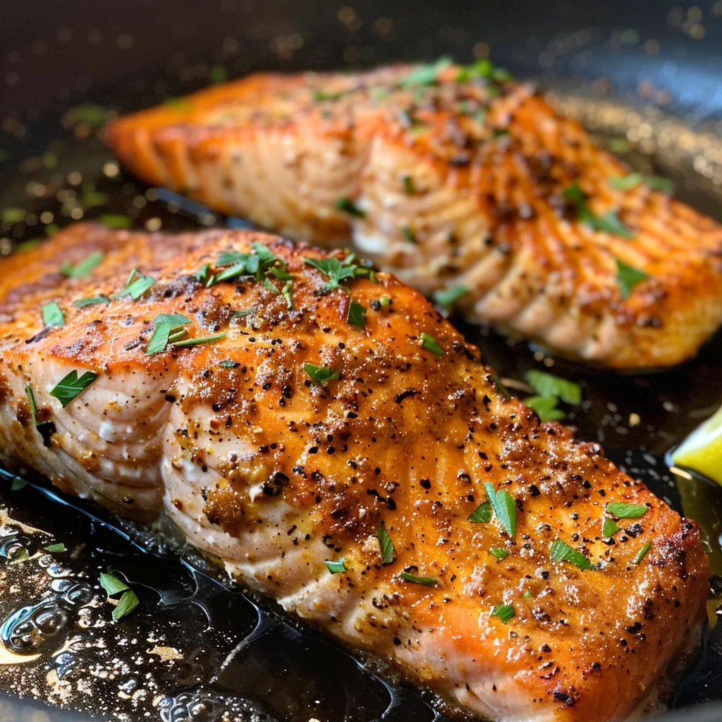Cajun salmon fillet seasoned and pan-seared to perfection