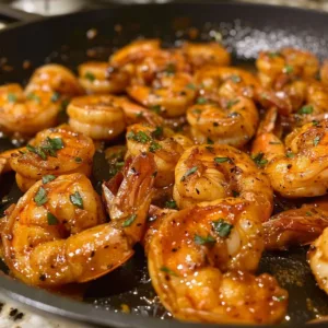 Cajun shrimp cooked in spicy garlic butter skillet, garnished and ready to serve.