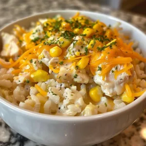 Cheesy ranch chicken rice bowls served with creamy ranch sauce over fluffy rice