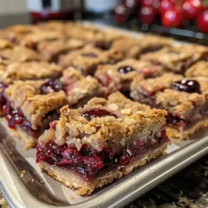 Delicious Cherry Almond Bars displayed on a plate with fresh cherries and almonds.