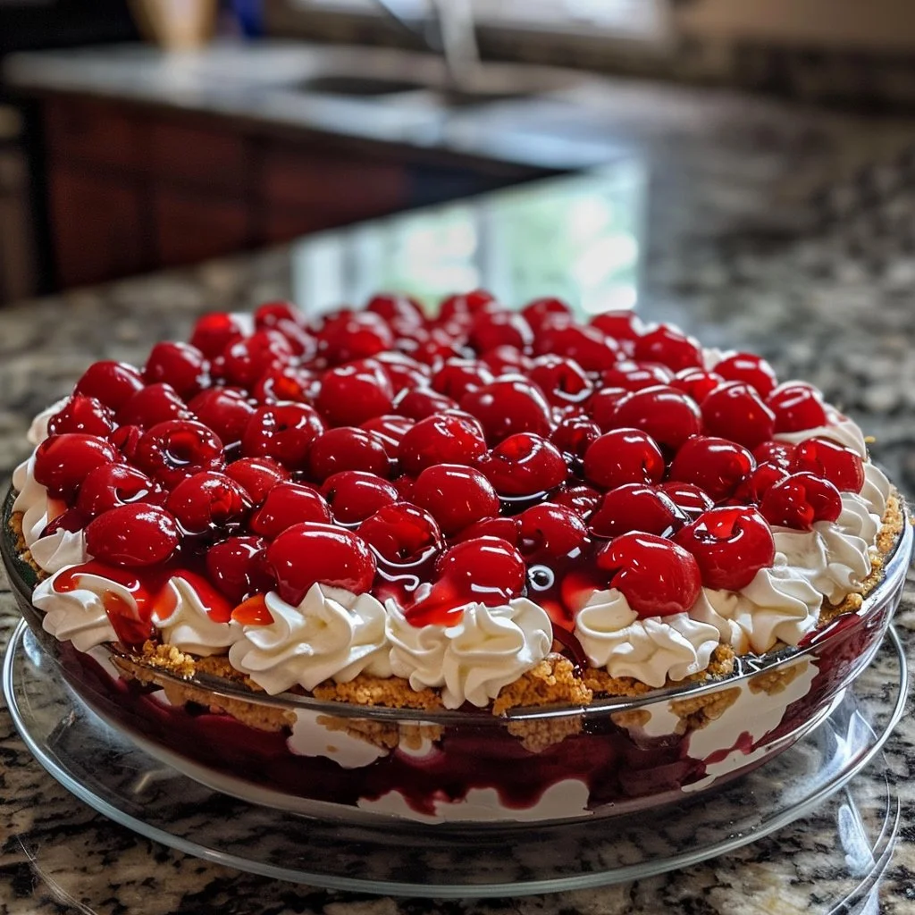 Delicious Cherry Millionaire Pie served on a plate with whipped cream