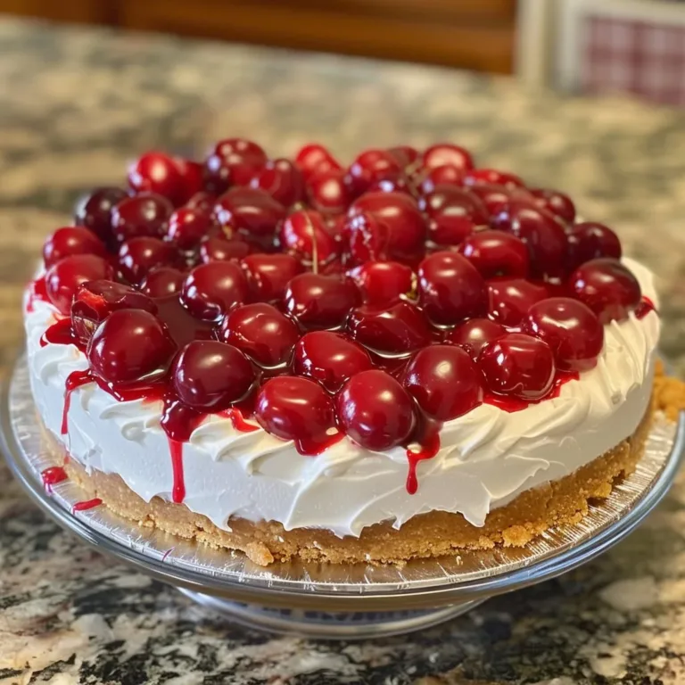 Cherry no-bake cheesecake with a creamy layer and tangy cherry topping