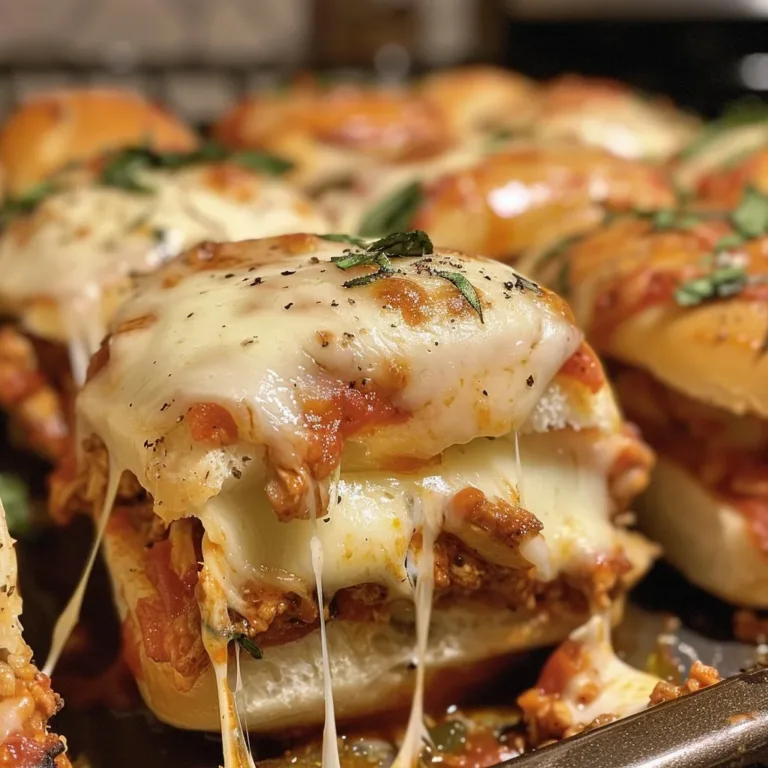 Cheesy Chicken Parmesan Sliders baked to perfection in mini sandwich form.