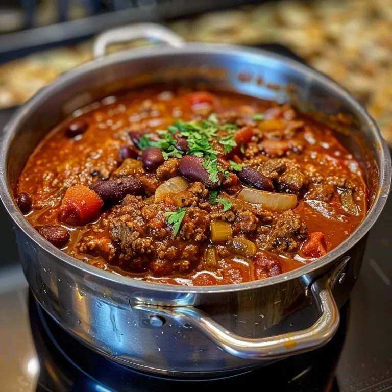 Bowl of classic beef chili served with toppings and garnished