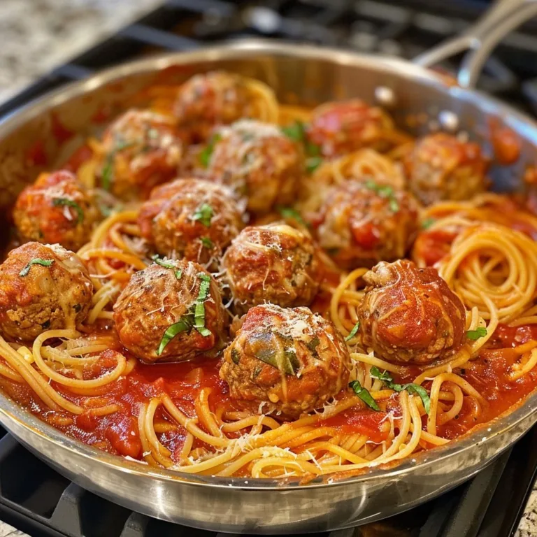 Plate of classic spaghetti and meatballs topped with parmesan cheese and herbs