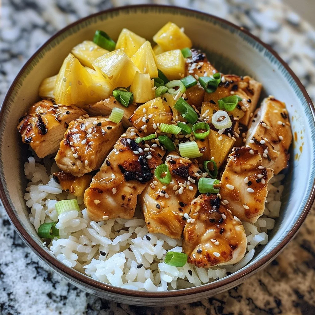 Coconut Hawaiian Chicken Bowl with fresh ingredients and vibrant colors