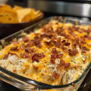 Delicious Crack Chicken Dip served in a bowl, garnished with herbs.