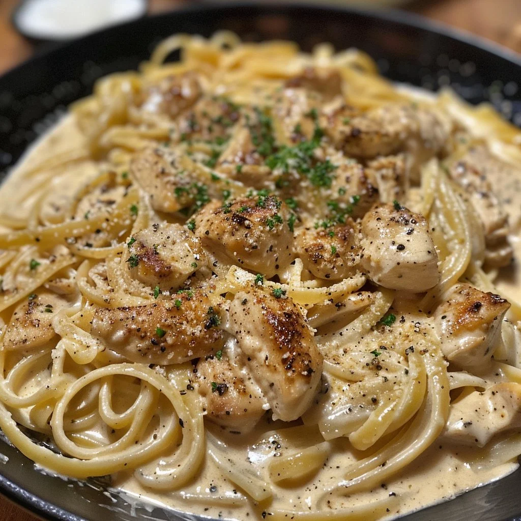 Delicious creamy Cajun Chicken Alfredo served in a bowl
