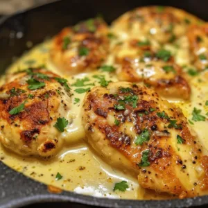 Creamy Garlic Butter Chicken sizzling in a skillet with rich garlic butter sauce