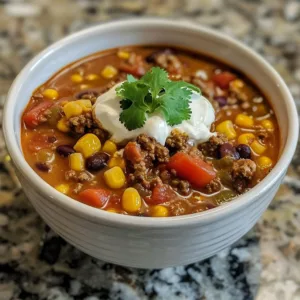 Creamy taco soup served in a bowl with toppings like cheese and cilantro