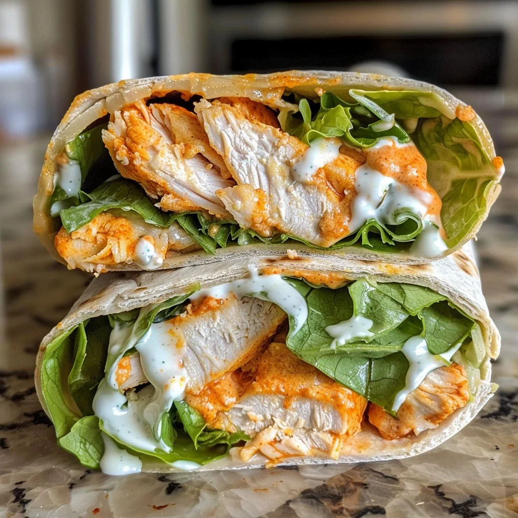 Crispy Buffalo Chicken Wrap filled with spicy chicken, lettuce, and ranch dressing