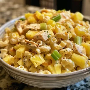 Delicious Hawaiian Chicken Pasta Salad with colorful vegetables and chicken