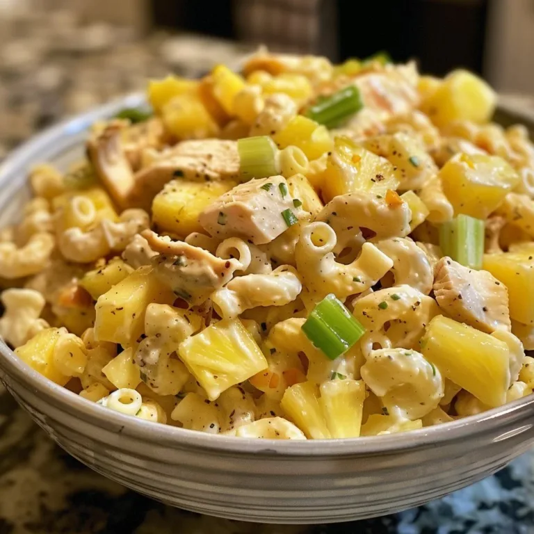 Delicious Hawaiian Chicken Pasta Salad with colorful vegetables and chicken