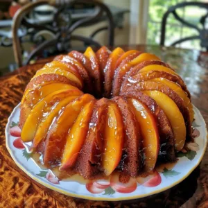 Delicious fresh peach bundt cake with juicy peaches and a tender crust