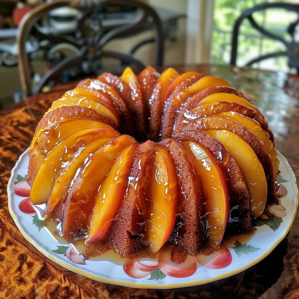 Delicious fresh peach bundt cake with juicy peaches and a tender crust
