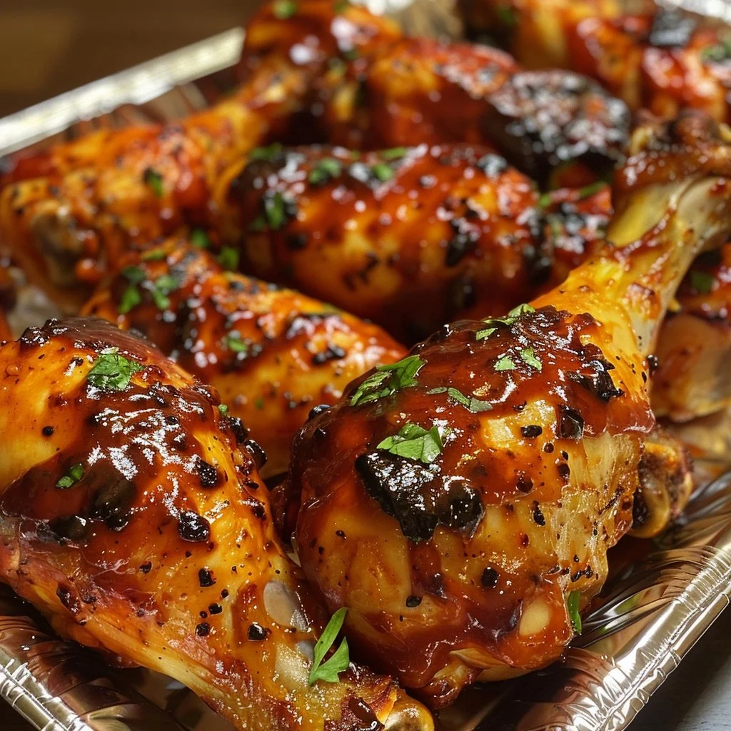 Garlic BBQ drumsticks with a sticky glaze, oven-baked chicken recipe