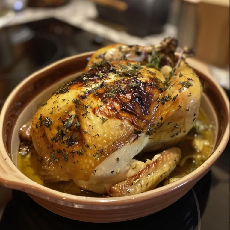 Garlic Butter Roasted Chicken served on a plate with herbs