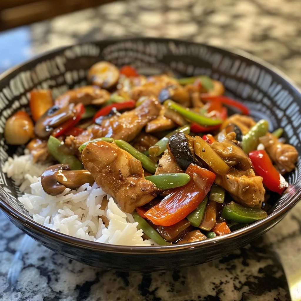 Garlic Ginger Chicken Stir Fry served in a bowl