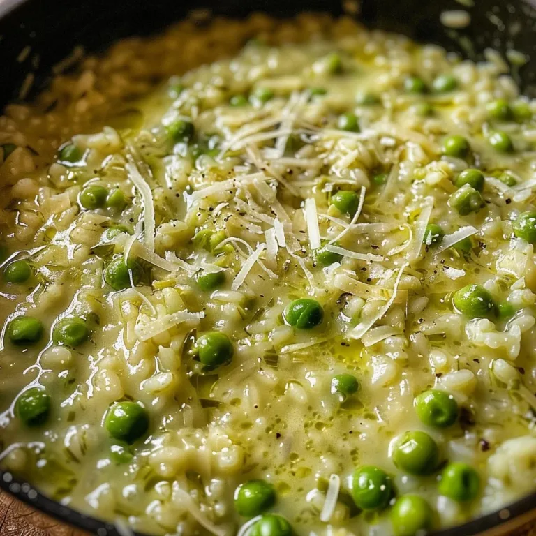 Creamy Green Pea Risotto topped with fresh herbs and parmesan cheese