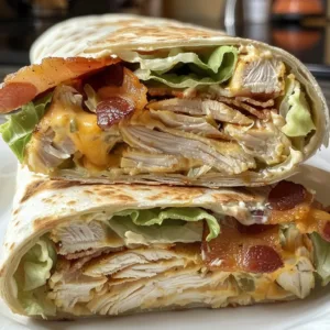 Grilled chicken bacon ranch wrap with colorful fresh ingredients