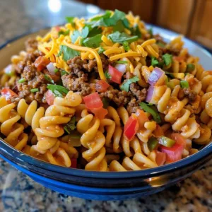 Delicious Ground Beef Taco Pasta Salad - A creamy Tex-Mex meal