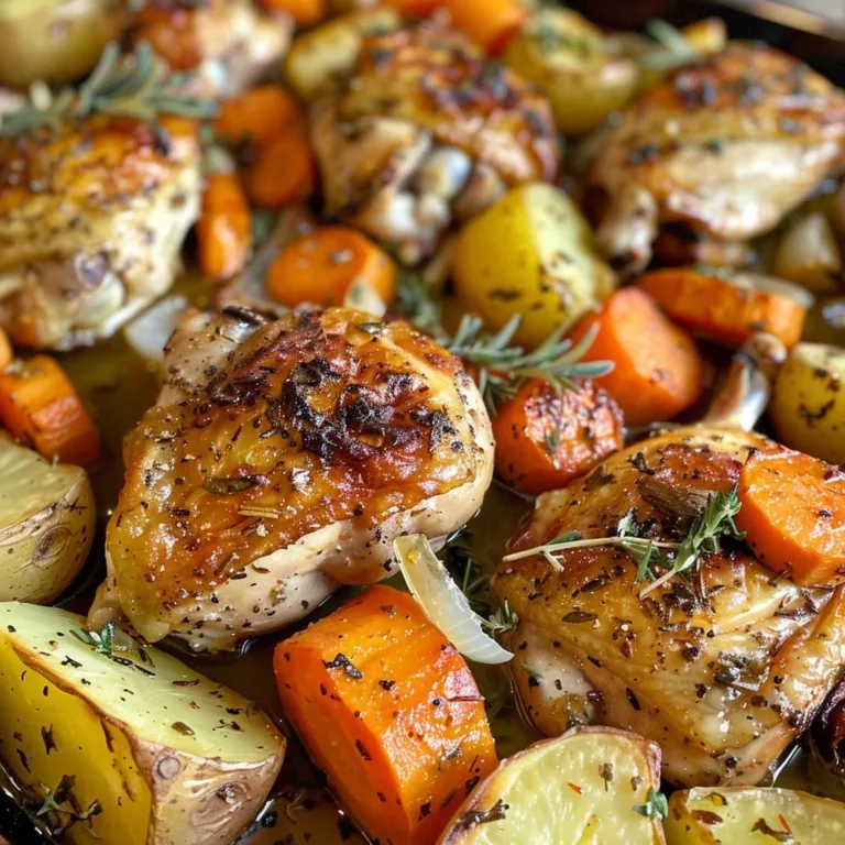 Delicious herb roasted chicken with assorted roasted vegetables