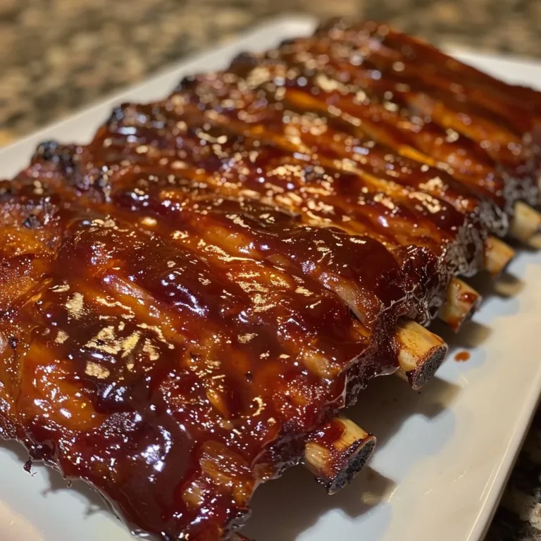 Delicious Honey BBQ Ribs served on a platter with a side of coleslaw