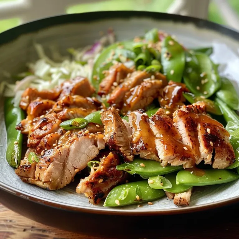Delicious Honey Mustard Pork served with vibrant Snap Pea Slaw