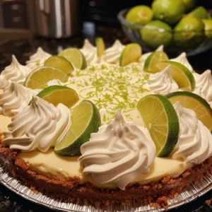 Delicious Key Lime Cheesecake Pie with a zesty lime topping and graham cracker crust
