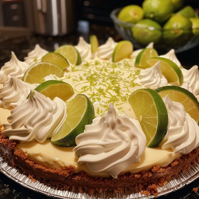 Delicious Key Lime Cheesecake Pie with a zesty lime topping and graham cracker crust