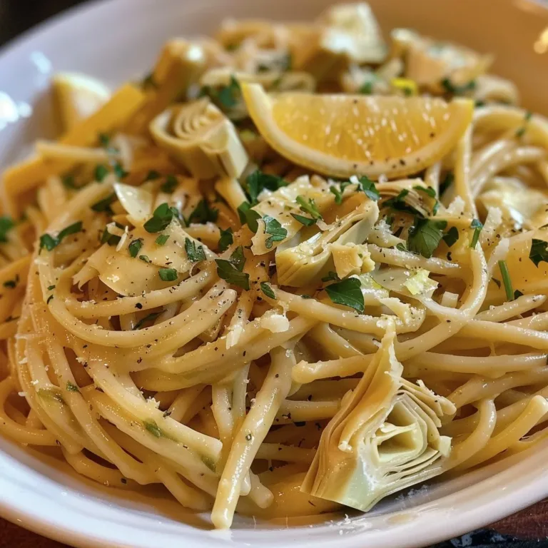 Plate of Lemon Artichoke Pasta topped with herbs and lemon zest