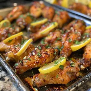 Crispy Lemon Garlic Parmesan Wings served on a platter