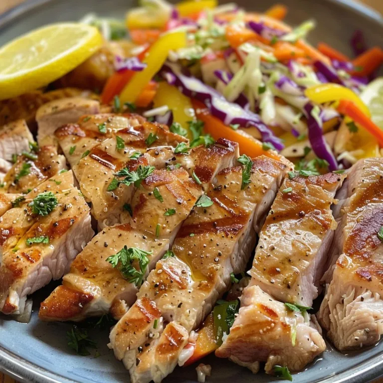 Delicious Lemon Garlic Pork Slaw with colorful veggies served in a bowl