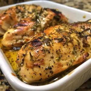 Juicy marinated herb chicken breast ready for oven baking