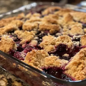 Delicious mixed berry cobbler fresh out of the oven with a golden crust.
