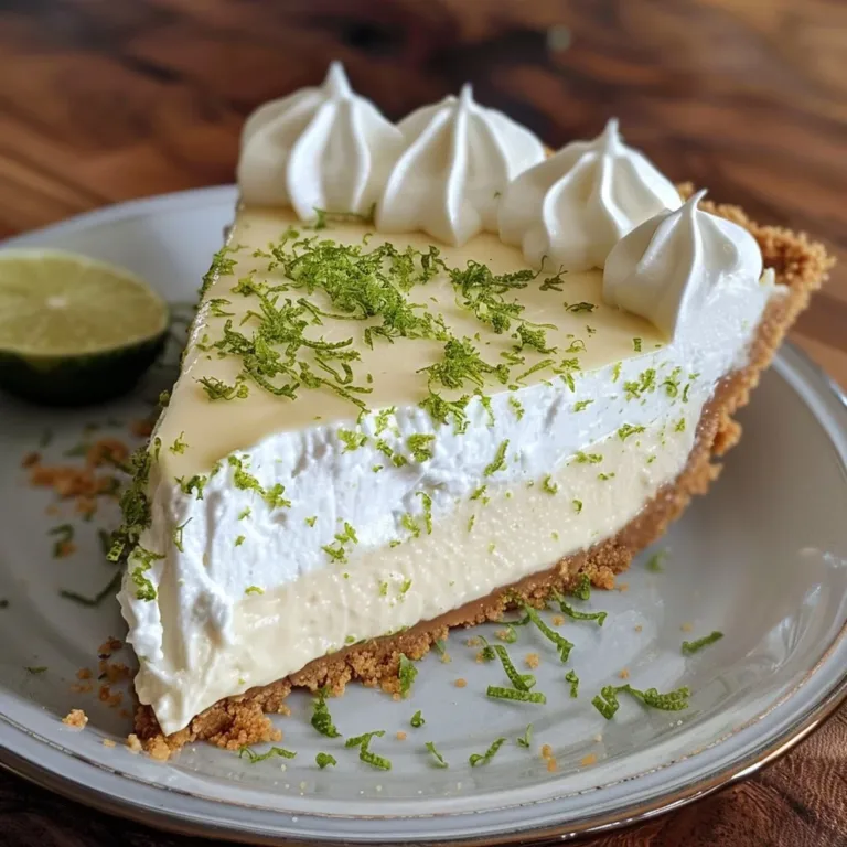 No-Bake Key Lime Pie topped with whipped cream and lime slices