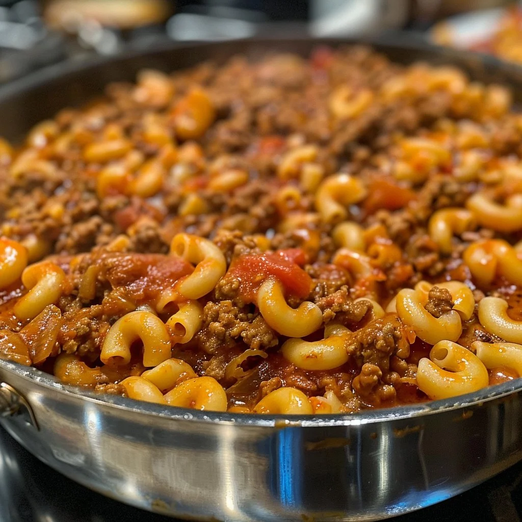 A bowl of old-fashioned beef goulash with tender meat and aromatic herbs.