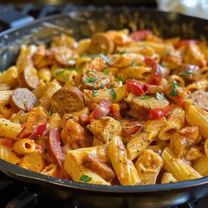 Creamy Cajun pasta in a skillet with vibrant spices and ingredients