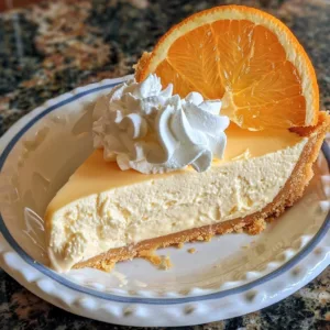 Delicious Orange Cream Jello Pie served on a plate with a creamy filling and orange slices