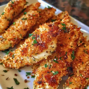 Parmesan Crusted Chicken Tenders served with a fresh salad on a plate.