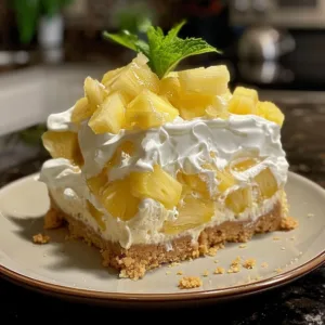 No-bake layered cream cake featuring Pineapple Lush dessert layers.