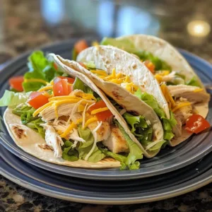Delicious Ranch Chicken Tacos served on a plate with fresh toppings