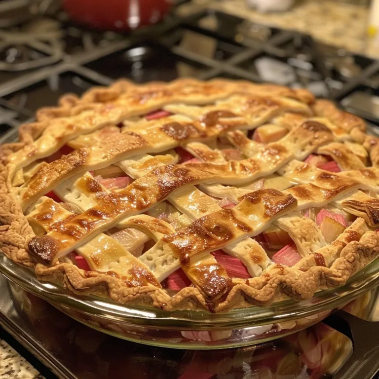 Homemade rhubarb cream pie with a flaky crust and creamy filling