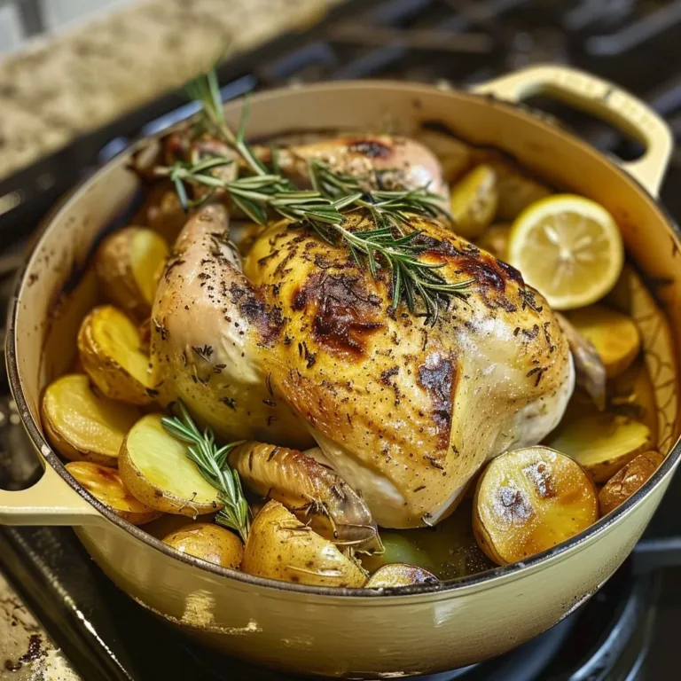 Rosemary Dutch oven chicken with potatoes, a delicious one-pot meal.