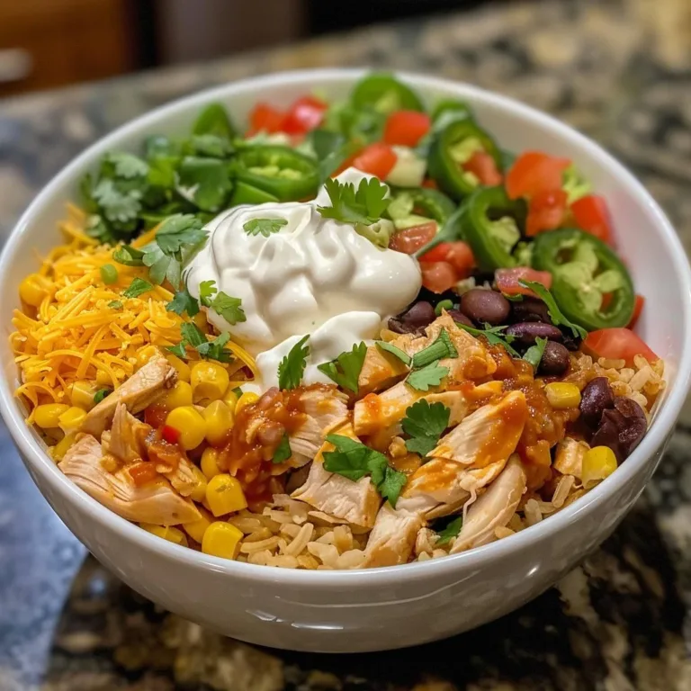 Salsa Chicken Burrito Bowl featuring chicken, rice, salsa, and fresh toppings.